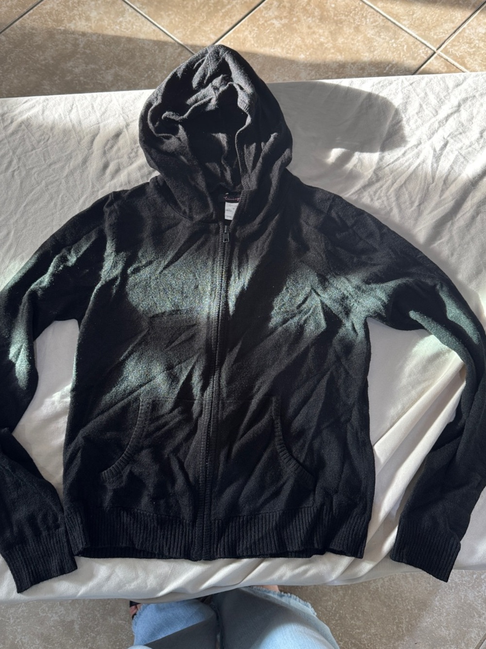 Timing Black Hooded Zip-Up Sweater Jacket